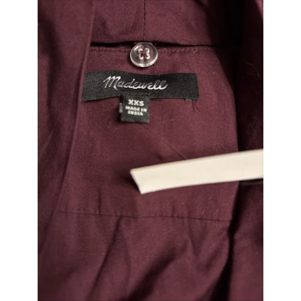 Madewell V-Neck Button-Front Top puff long sleeve burgundy Women’s Size XXS NWT
